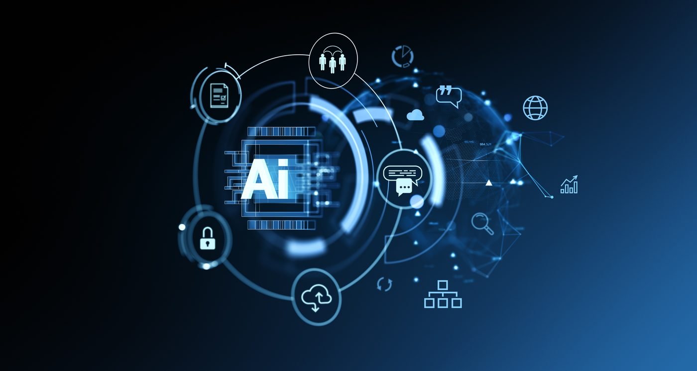 Abstract graphic representing AI-driven analytics and connected enterprise systems